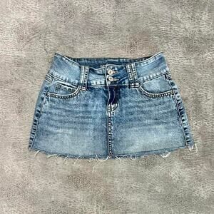 Rewash distressed jean mini skirt